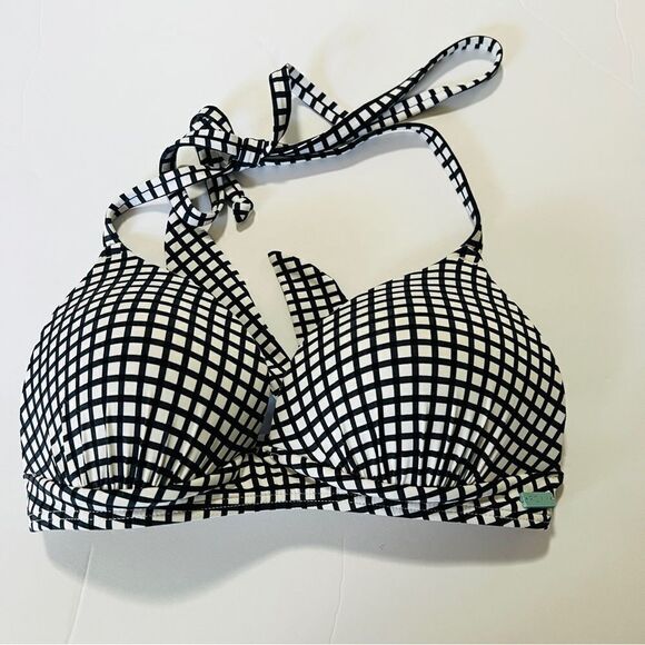 Roxy Black White Check Gingham Bikini Swim Top Excellent Condition Small Halter - Picture 7 of 10
